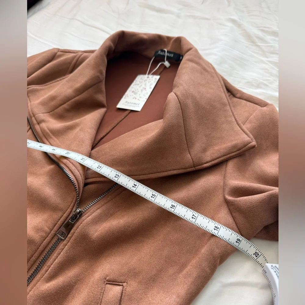 NWT AUTOMET Brown Faux Suede Moto Jacket | Size M | Asymmetrical Zip - Picture 9 of 11